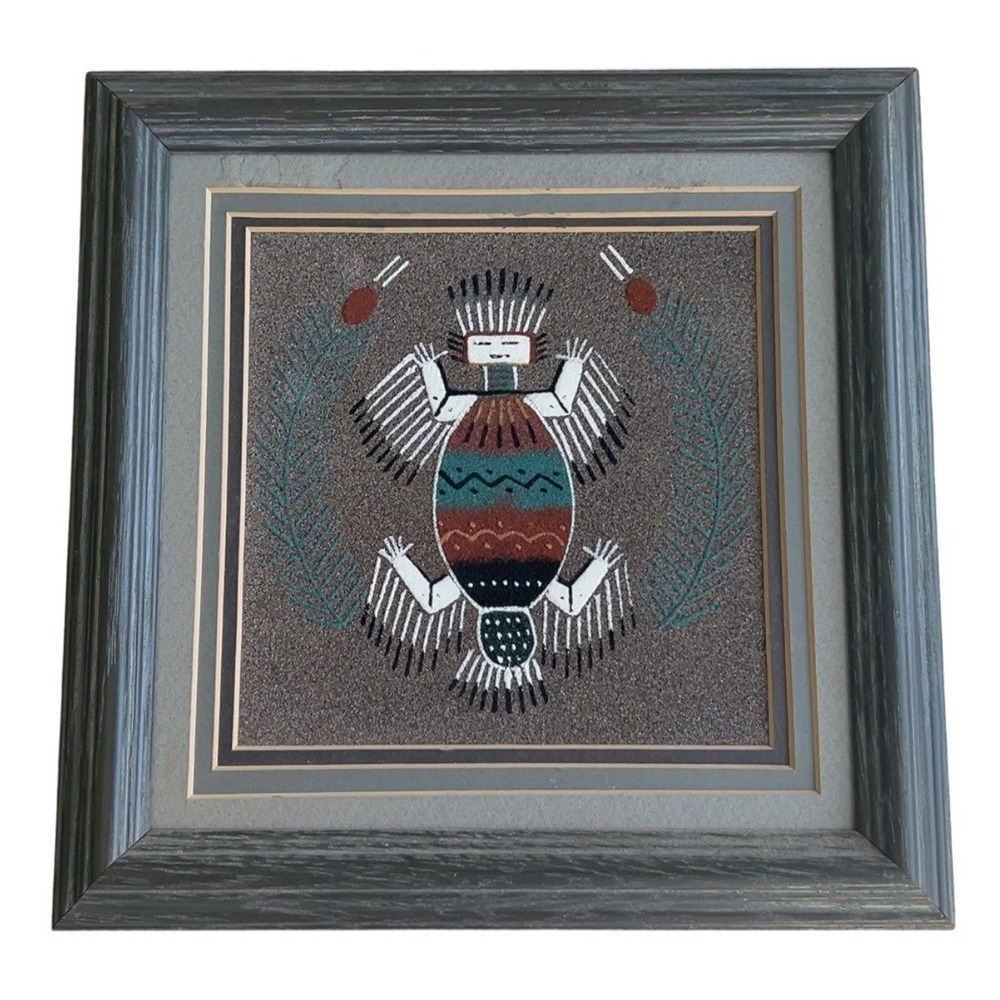 Framed Authentic Navajo Sandpainting "Water‎ Creature" Tribal Art